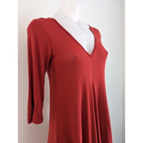 Ming Ming Size Medium Handkerchief Hem Shift Dress Red Orange Colorblock V Neck - Picture 5 of 13